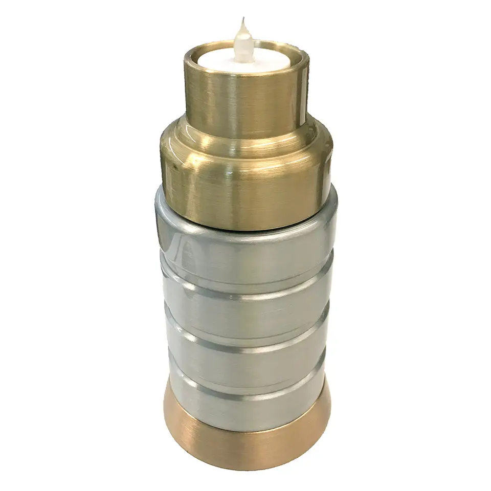 Custom made copper and aluminum urn top view