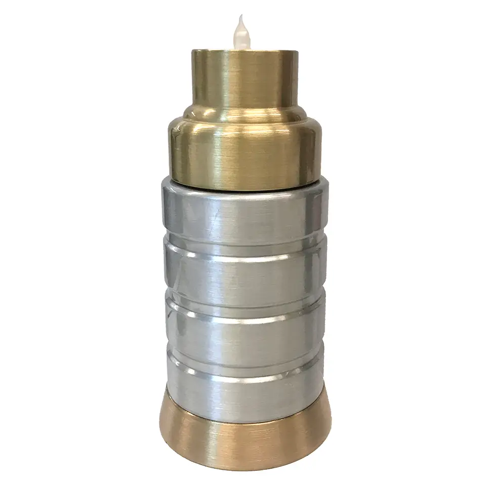 Custom made copper and aluminum urn side view